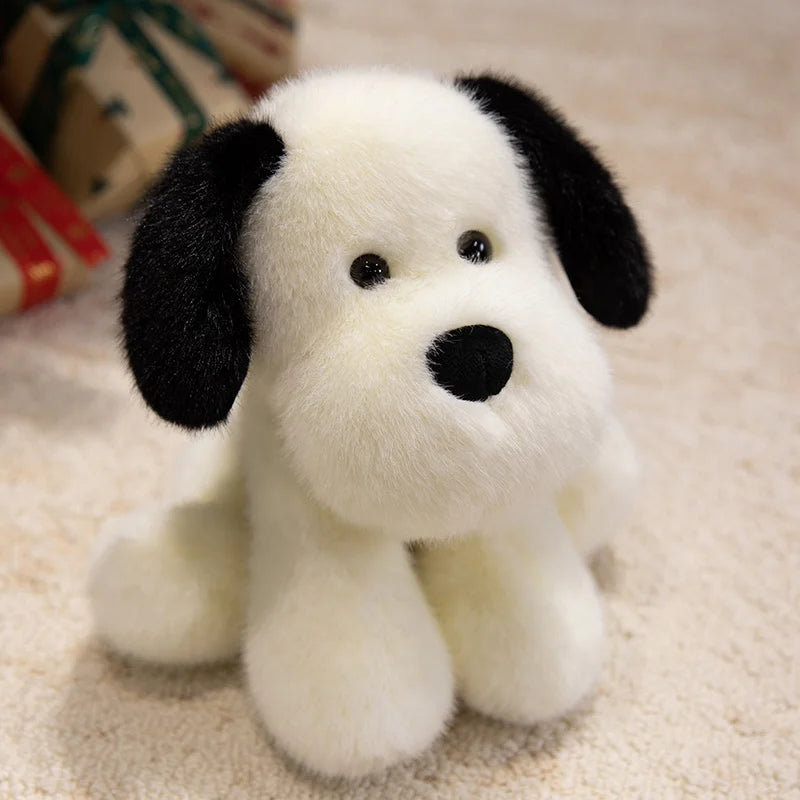 Cartoon Fluffy Sitting White Puppy Plush Toy Black Dog Stuffed Farm Animal Dolls Golden Dog Plushie Cuddle Gifts For Friends