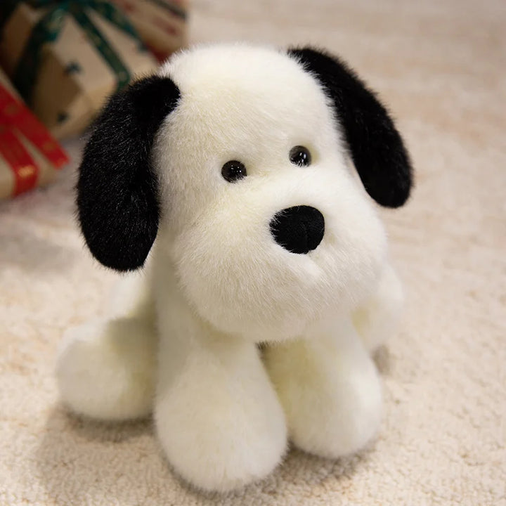 Cartoon Fluffy Sitting White Puppy Plush Toy Black Dog Stuffed Farm Animal Dolls Golden Dog Plushie Cuddle Gifts For Friends