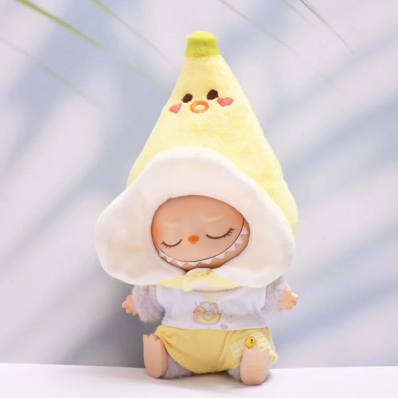 Labubu 1st-3rd Gen Pendant Set: Banana Headpiece & Duck T-Shirt Outfit - Labubu Doll and 17cm Plush Doll Dress-Up Collection