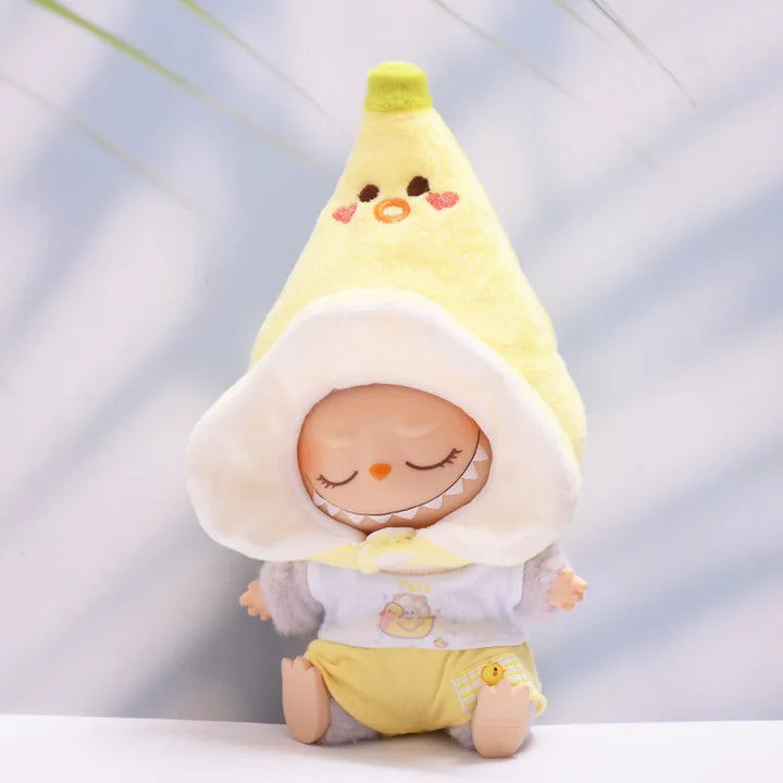 Labubu 1st-3rd Gen Pendant Set: Banana Headpiece & Duck T-Shirt Outfit - Labubu Doll and 17cm Plush Doll Dress-Up Collection