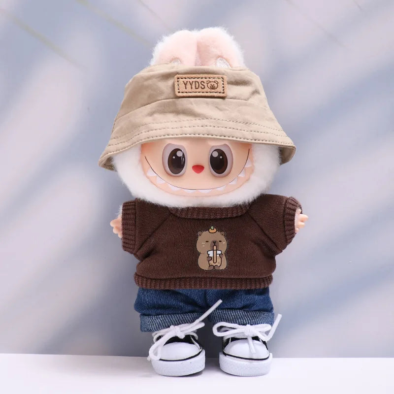 Labubu Doll Clothes Fashionable T-shirt Jeans Cap Dress Up Accessories 15/17cm Plush Doll'S Clothes Replacement