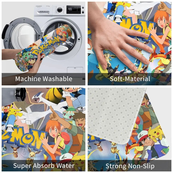 Cute Cartoon Manga Memory Foam Bathroom Rugs Ultra Soft Non-Slip Pokemon Carpet Bath Mat Water Absorbent for Shower Tub