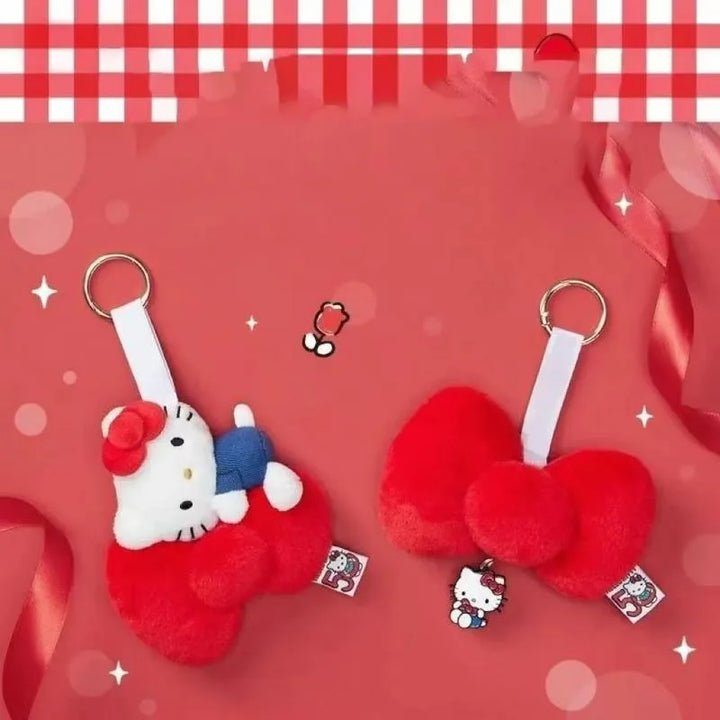 Kawaii Sanrio Hello Kitty 50Th Anniversary Bow Keychain Cartoon Plush Toys Backpack Pendant Peripheral Friends Birthday Gifts