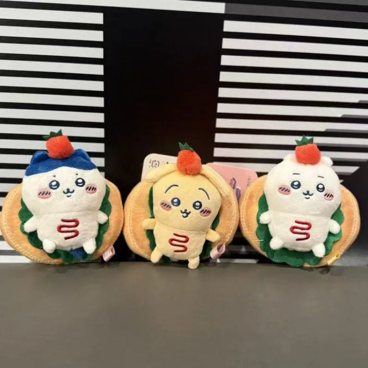 MINSO Cute chef Plush Doll Keychains Anime Cartoon Hachiware Dessert Bread sandwich Self-deprecating Bear USAGI Bag Accessories