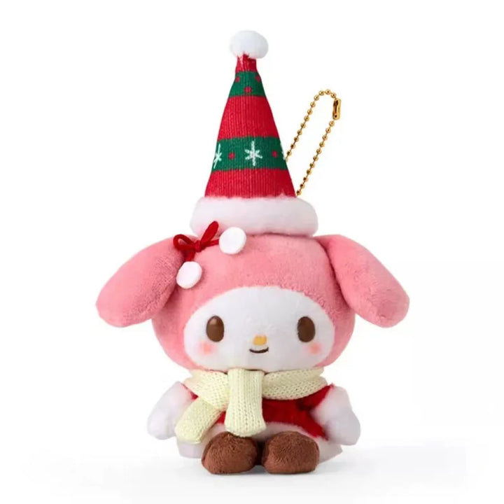 Kawaii Sanrio My Melody Hello Kitty Christmas Hat Scarf Plush Backpack Pendant Stuffed Doll Keychain Decoration Birthday Gift