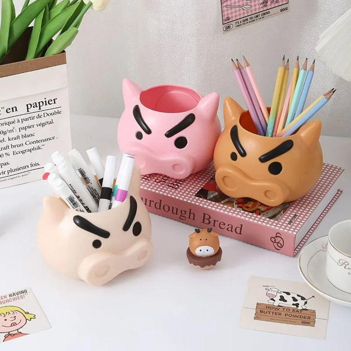 Cartoon Action Masked Pencil Holder Cute Stationery Makeup Brush Storage Box Creative Desktop Ornament Student Holiday Gift