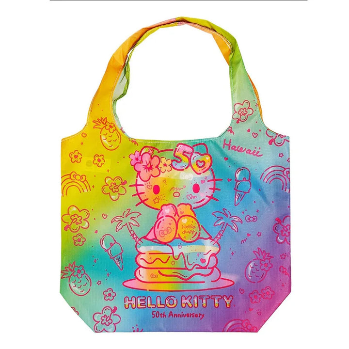 Sanrio Hellokitty Hawaiian Shopping Bag Cartoon Cute Storage Bag Collapsible Handbag Student Shoulder Bag Lunch Bag Shopping Bag