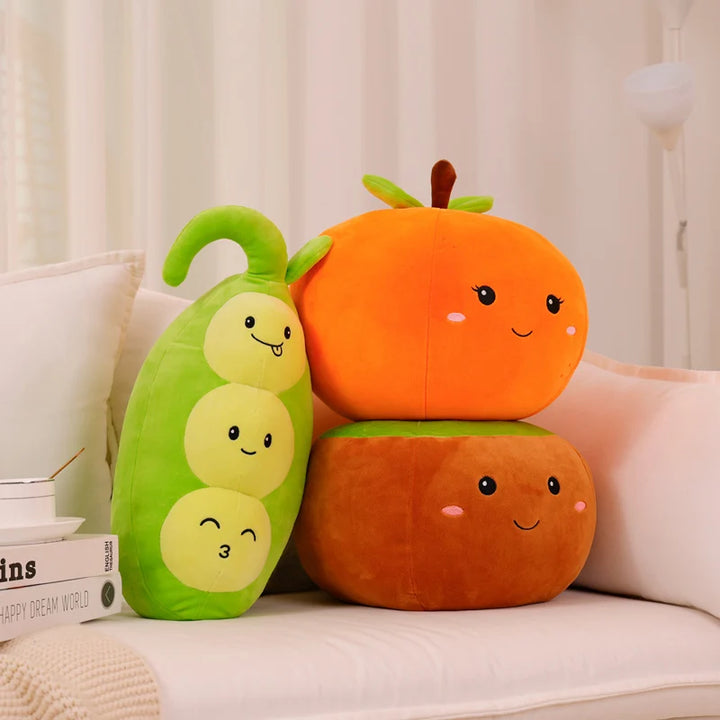 ZU Super Soft Plush Pillow Cute Fruits Kiwi Apple Orange and Vegetables Pea Chili Stuffed Toys Sofa Home Decor Cushion for Girl