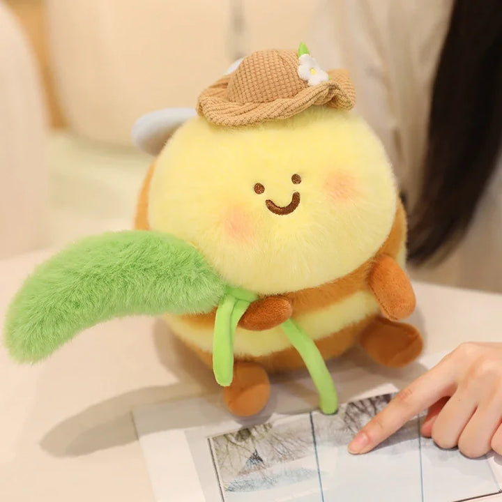 Cute Bee Plush Toy Stuffed Insect Bee Hold Dog Tail Grass Small Pendant Soft Doll Super Soft Honey Bee Pillow Birthday Gifts