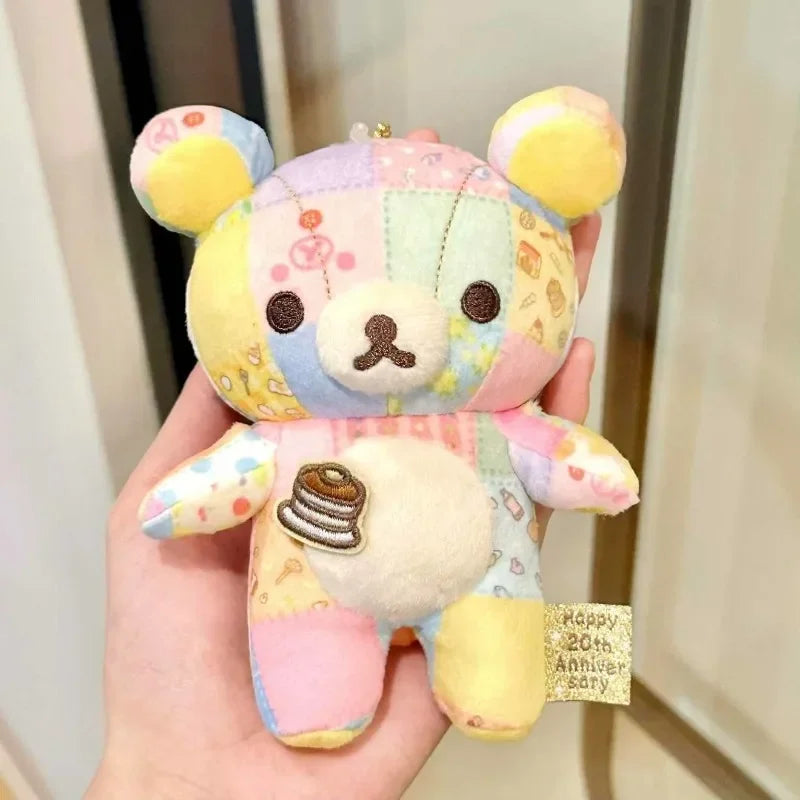 12cm Patchwork Limited Rilakkuma bear Plush Keychain Kiiroitori Doll Pendant Cute Relax bear Cartoon Decoration Holiday Gift