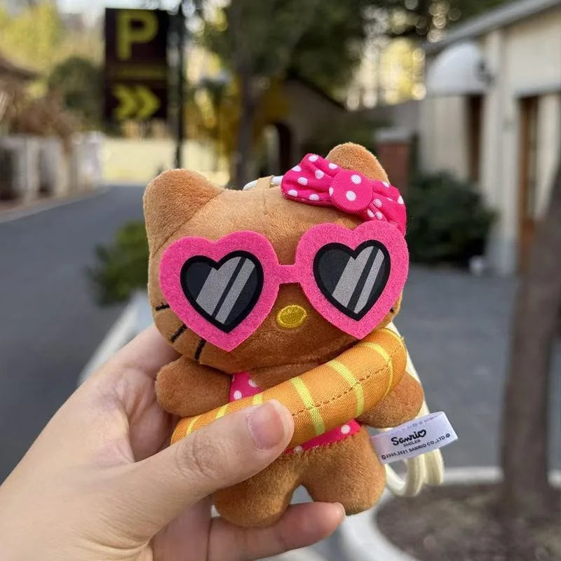 Sanrio Hello Kitty Plush Dolls Toys Keychain swim ring polka dots sunglasses series dark skin Kitty kawaii Pendant Accessories