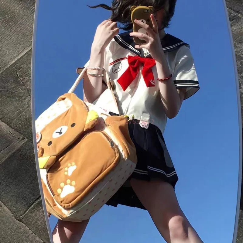 Kawaii Cute Bear Rilakkumas Plush Backpack Large Capacity Anime Backpack Stylish Student School Bag Shoulder Bags Schoolbag