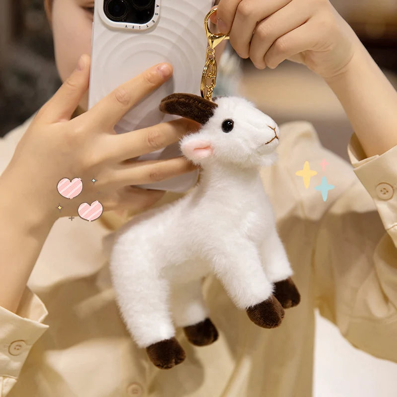 Lifelike Goat Plush Pendant 16cm Cute White Black Sheep Plush Keychain Backpack Decor Travel Companion Doll Kid Birthday ﻿Gift