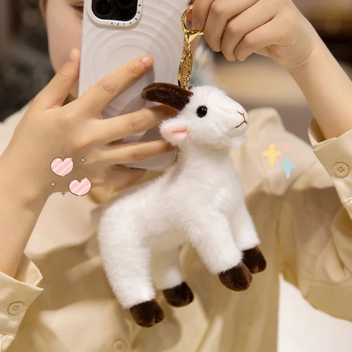 Lifelike Goat Plush Pendant 16cm Cute White Black Sheep Plush Keychain Backpack Decor Travel Companion Doll Kid Birthday ﻿Gift