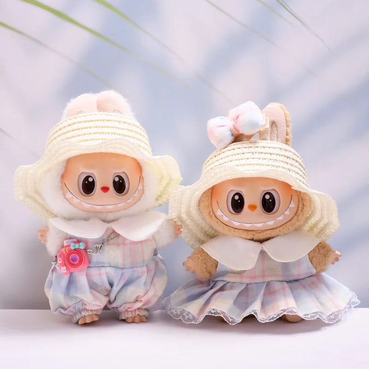 Labubu Doll Clothes Candy-colored Dress & Straw Hat Set 15/17cm Plush Doll'S Clothes Labubu I II III Idol Dolls Accessories