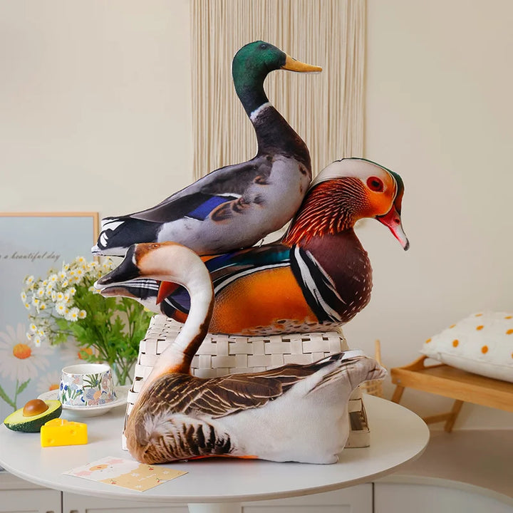 Simulation 3D Printed Animal Pillow Lifelike Parrot Goose Duck Pigeon Pheasant Cock Stuffed Doll Cute Cushion Toys Home Decor