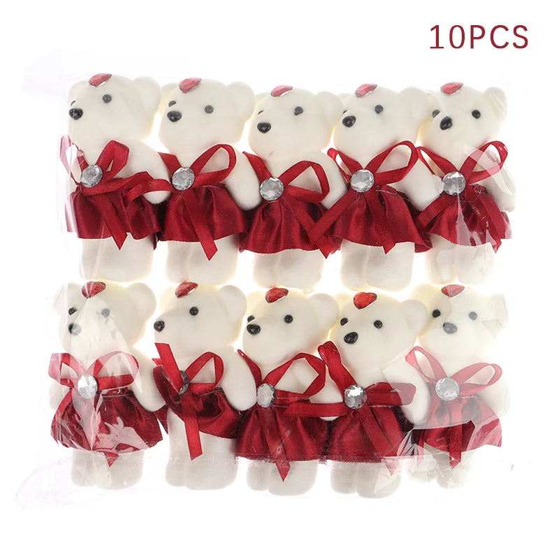 10PCS Small Teddy Bear Plush Doll Birthday Flower Bouquet Cartoon Bear Wedding Valentine's Day Decoration Christmas Gift Kid Toy
