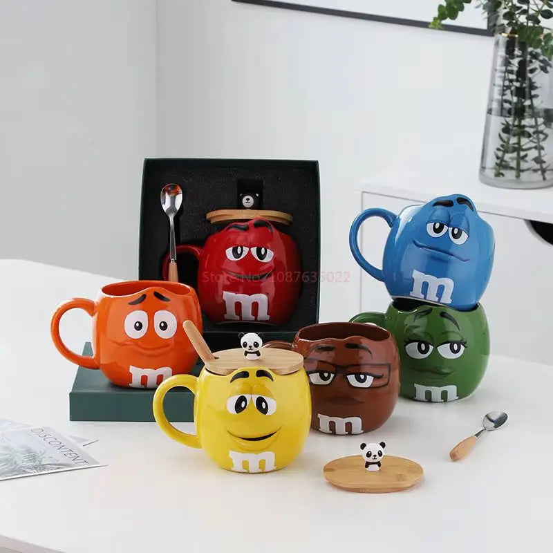 New Hot Chocolate M Beans Ceramics 680ml Mark Water Cup High-Capacity Family Set Table Supplies Funny Facial Expression Cup Gift