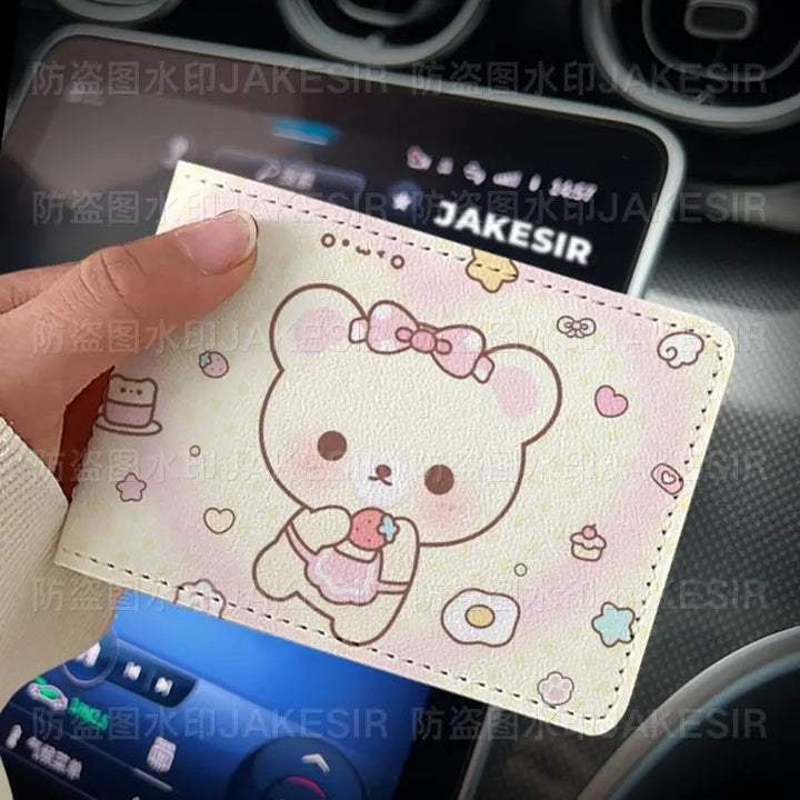 Kawaii Rilakkuma Driver'S License Protective Leather Cover Cartoon Cute Id Card Sleeve Anti Loss Wear-Resistant Girls Gifts