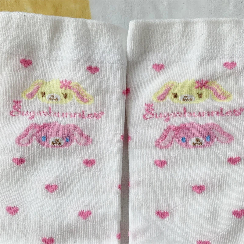 Cute Sugarbunnies Socks for Women Girls Heart-shape Hanausa Momousa Bunny Anime White Long Socks