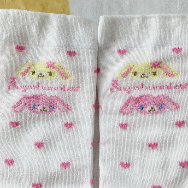 Cute Sugarbunnies Socks for Women Girls Heart-shape Hanausa Momousa Bunny Anime White Long Socks