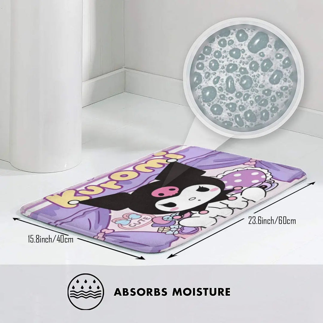 Funny Cartoon Cute Kuromi Memory Foam Bath Mat Rug Non-Slip Quick Dry Bathroom Floor Rugs Carpet For Bath Shower Tub