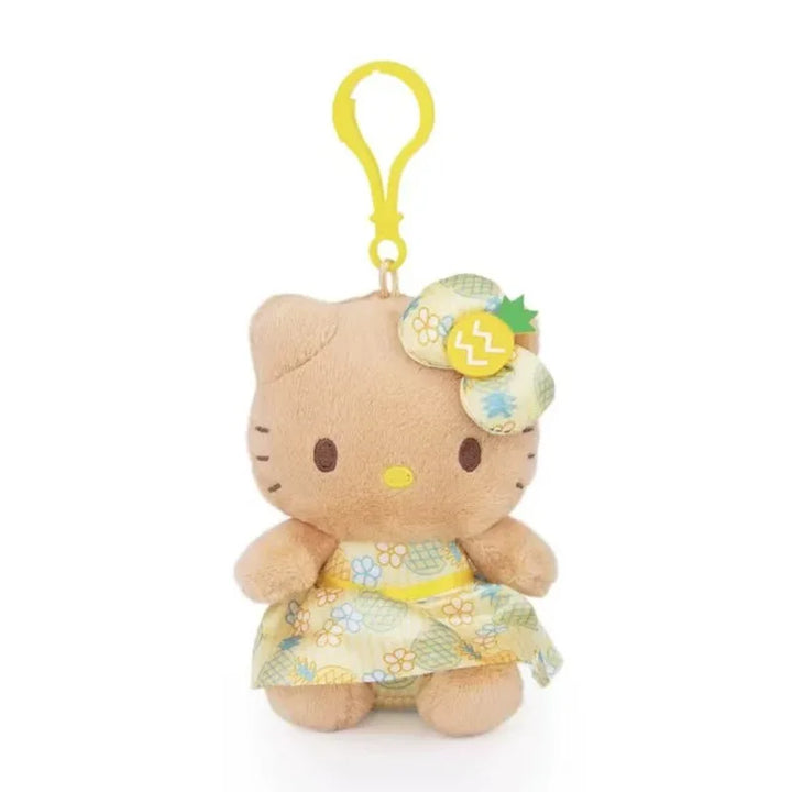 Sanrio Black Skin Hello Kitty Hawaiian Keychain Plush Toys Kawaii Backpack Pendant Doll Girls Heart Birthday Gift Accessories