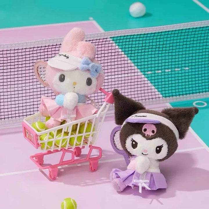 Kawaii Sanrio Hello Kitty Cinnamoroll Cartoon Plush Toys Tennis Backpack Keychain My Melody Soft Stuffed Doll Girl Birthday Gift