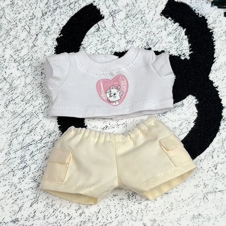 17cm Labubu 1-3 Gen Doll Outfits Cute White T-Shirt + Cargo Pants Set with Colorful Hat Universal Clothes for Labubu Dolls