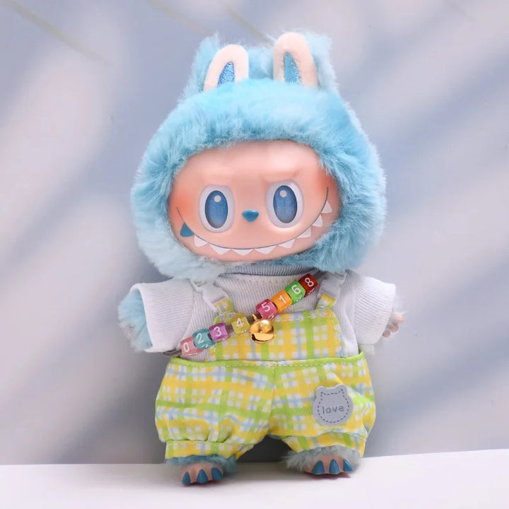 Rainbow Dopamine-Style Overall & Hat Set 15/17cm Plush Doll'S Clothes Labubu I II Idol Dolls Sitting Party Accessories Kids Gift