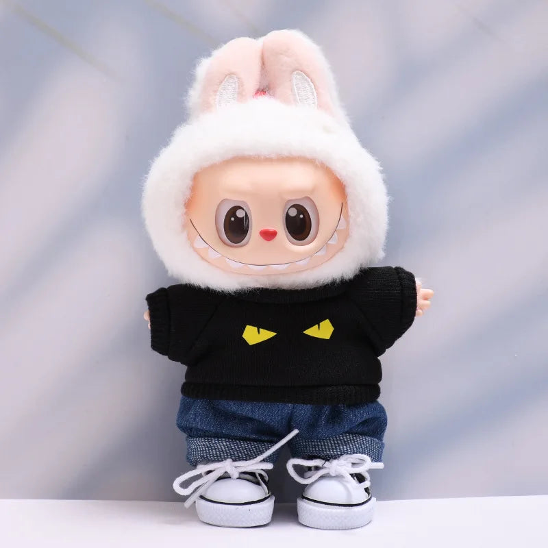 Labubu Doll Clothes Fashionable T-shirt Jeans Cap Dress Up Accessories 15/17cm Plush Doll'S Clothes Replacement