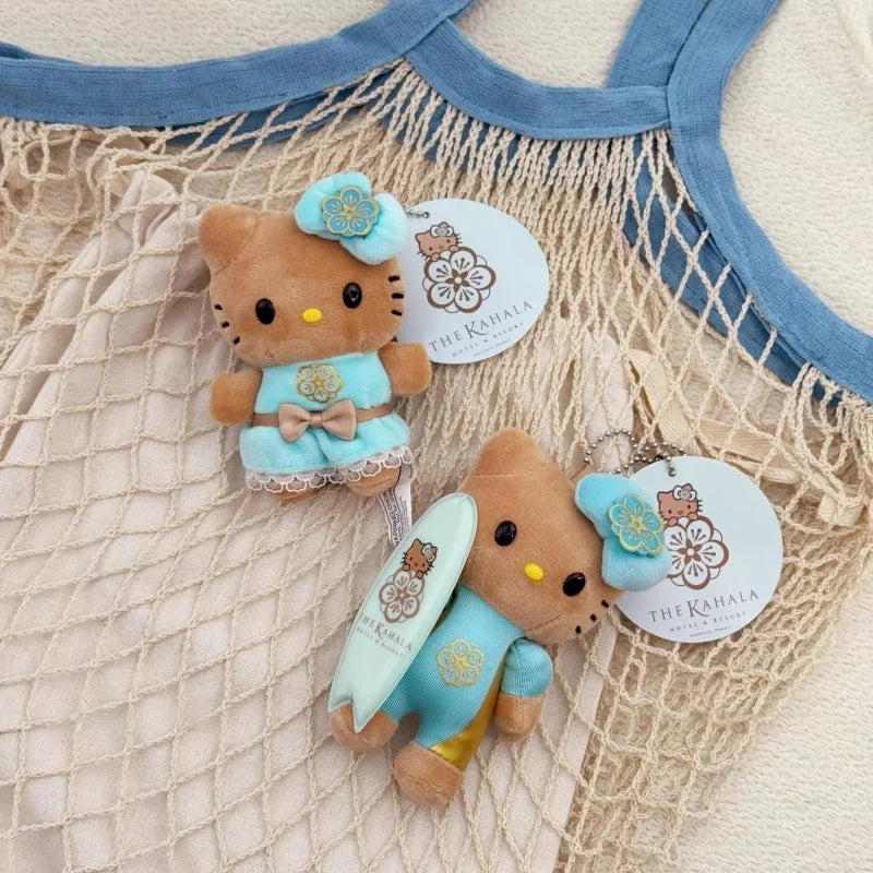 Anime Hello Kitty Plush doll Pendant  Hawaii Dark Skin Kitty Series Summer creative Surfing Sanrio keychain Bag Pendant Charms
