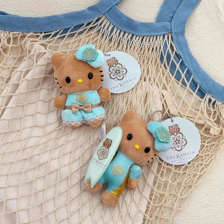 Anime Hello Kitty Plush doll Pendant  Hawaii Dark Skin Kitty Series Summer creative Surfing Sanrio keychain Bag Pendant Charms