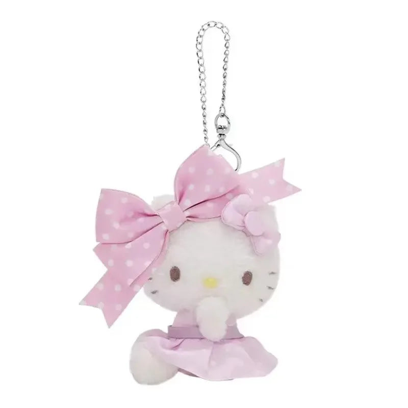 Kawaii Sanrio Cinnamoroll Hello Kitty Polka Bow Series Kuromi Corocorokuririn Plush Backpack Pendant Decorative Keychain Gifts