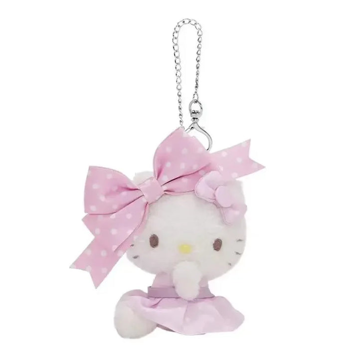Kawaii Sanrio Cinnamoroll Hello Kitty Polka Bow Series Kuromi Corocorokuririn Plush Backpack Pendant Decorative Keychain Gifts