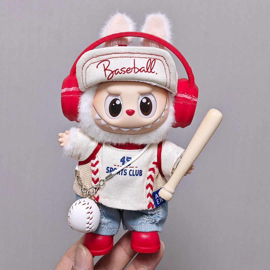 Labubu 1-3 Gen Outfits Sports Series: Ripped Jeans Baseball Cap Jacket  Headphones Ball Bat Shoes Set Doll Clothes for Labubu
