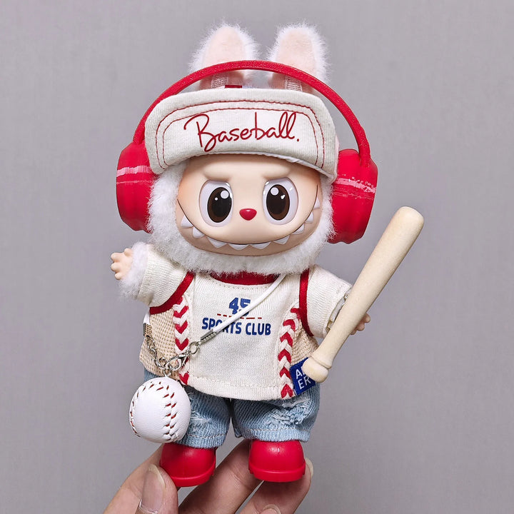 Labubu 1-3 Gen Outfits Sports Series: Ripped Jeans Baseball Cap Jacket  Headphones Ball Bat Shoes Set Doll Clothes for Labubu