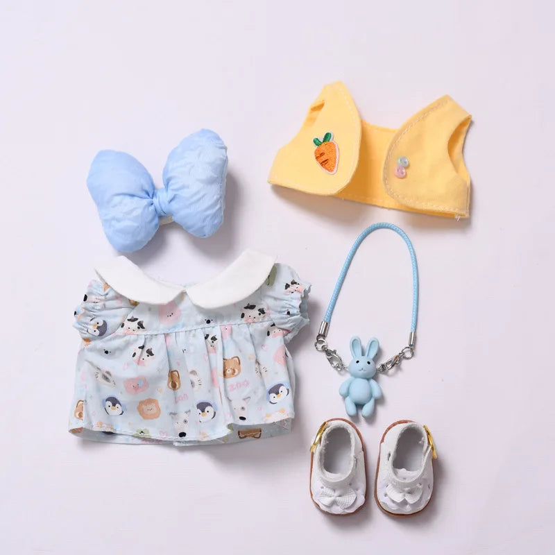 Labubu Doll Clothes Bow-Adorned Animal Print Dress Set with Rabbit Charm 17cm Plush Doll'S Clothes Labubu I II III Accessories