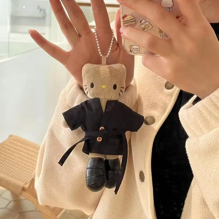 Kawaii Sanrio Black Skin Hello Kitty Plush Toys Keychain Backpack Pendant Keychain Decoration Couple Birthday Gift Peripherals