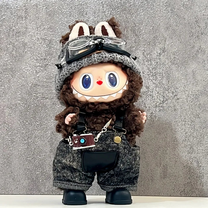 Clothes For Labubu Dolls 15/17Cm For LABUBU Sitting Party 1St 2Nd 3Rd Gen Ink-Black Overalls Set Apparel Accessories