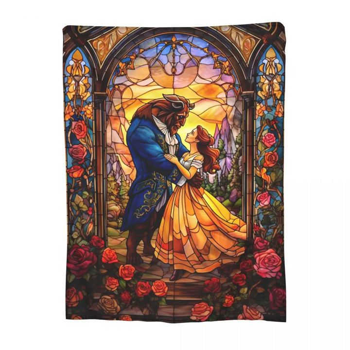 Beauty And The Beast Flannel Throw Blanket Cartoon Romantic Fantasy Blankets for Home Couch Ultra-Soft Bedroom Quilt