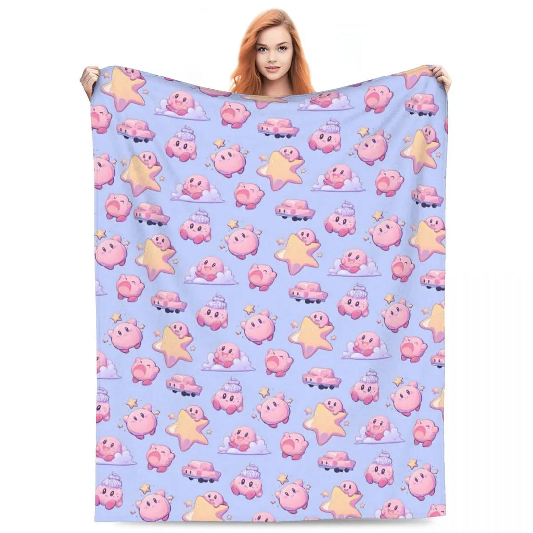 Video Games Knitted Blankets Coral Fleece Plush Kawaii Kirbyys Lightweight Thin Throw Blankets for Home Couch Bedspread