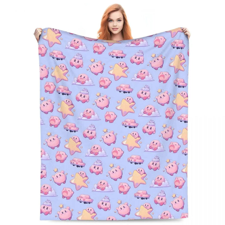 Video Games Knitted Blankets Coral Fleece Plush Kawaii Kirbyys Lightweight Thin Throw Blankets for Home Couch Bedspread