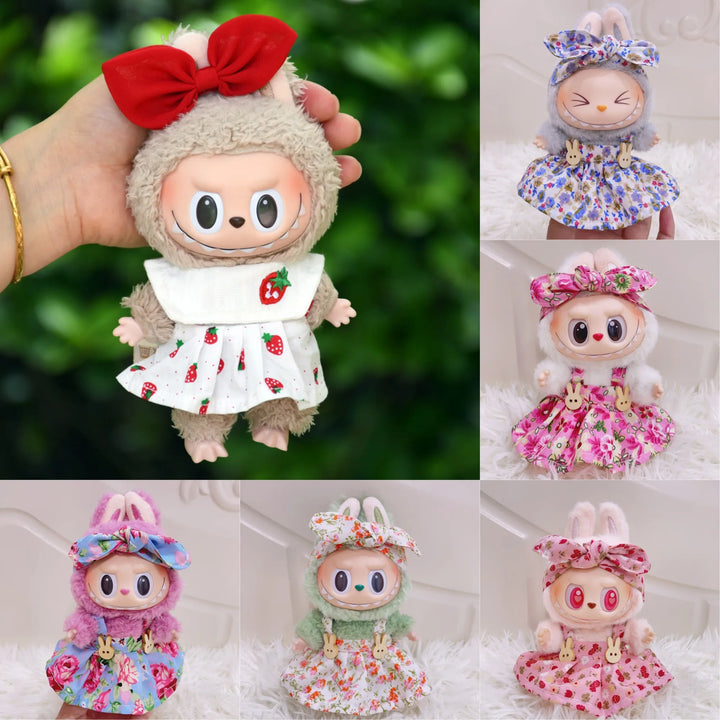 15/17cm Vinyl Plush Doll Clothes Labubu Pendant Lucky Purple Bow Dress Labubu V1/V2/V3 Clothes Accessories
