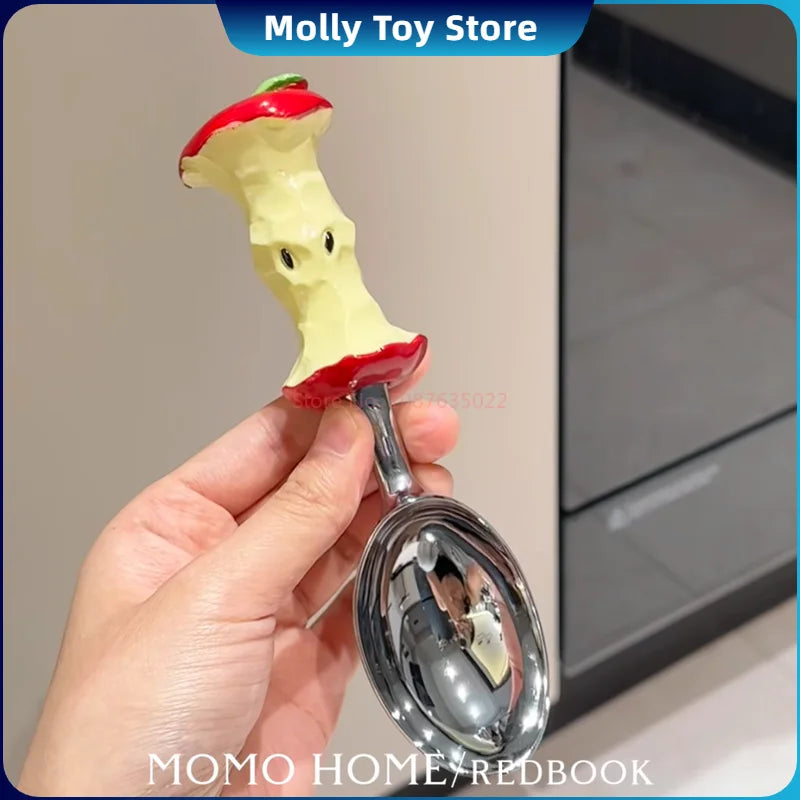 Kawaii Hellokitty Apple Core Stainless Steel Fruit Spoon Ice Cream Watermelon Spoon Cartoon Creative Soup Rice Spoon Household
