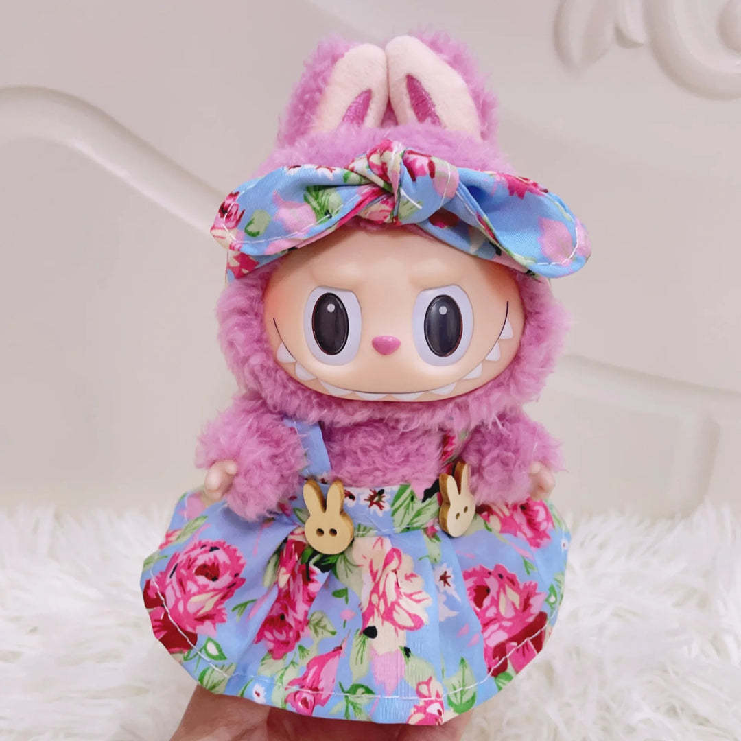 15/17cm Vinyl Plush Doll Clothes Labubu Pendant Lucky Purple Bow Dress Labubu V1/V2/V3 Clothes Accessories