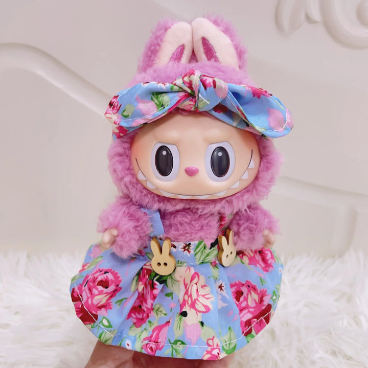 15/17cm Vinyl Plush Doll Clothes Labubu Pendant Lucky Purple Bow Dress Labubu V1/V2/V3 Clothes Accessories