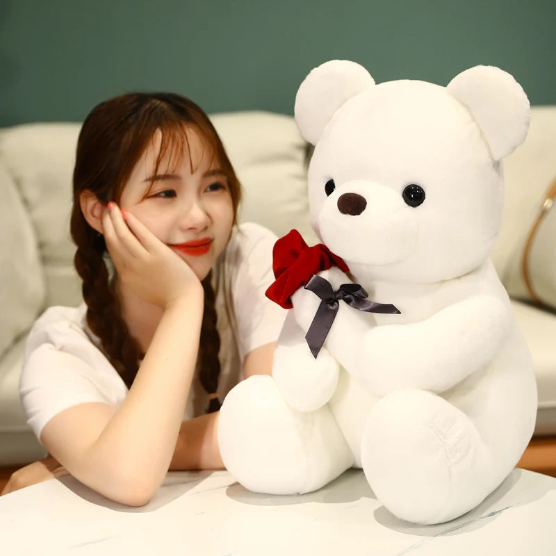 Kawaii Teddy Bear with Roses Plush Toy Soft Bear Stuffed Doll Romantic Gift for Lover Home Decor Valentine's Day Gifts for Girls