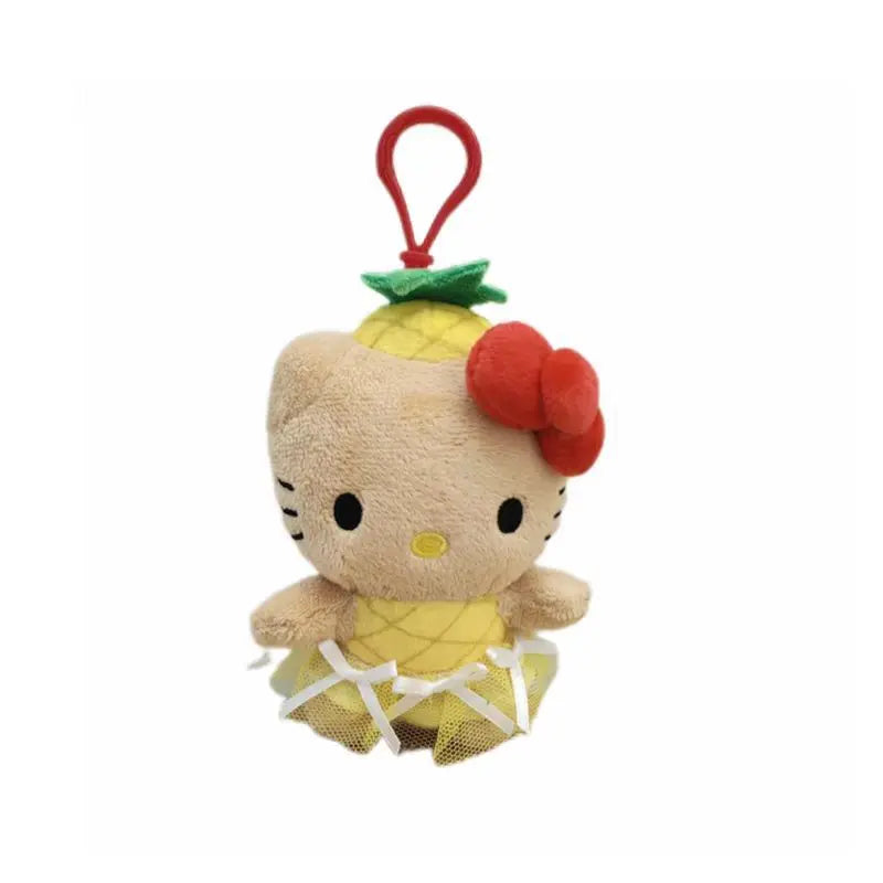 Sanrio Kawaii Cartoon Hawaiian Pineapple Black Skin Hello Kitty Plush Toys Pendant Keychain Accessories Friends Holiday Gifts