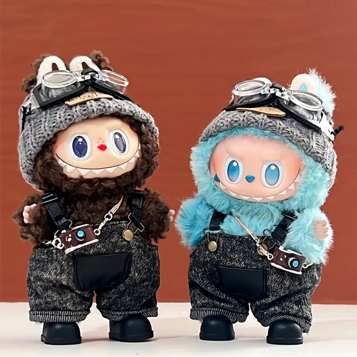 Clothes For Labubu Dolls 15/17Cm For LABUBU Sitting Party 1St 2Nd 3Rd Gen Ink-Black Overalls Set Apparel Accessories